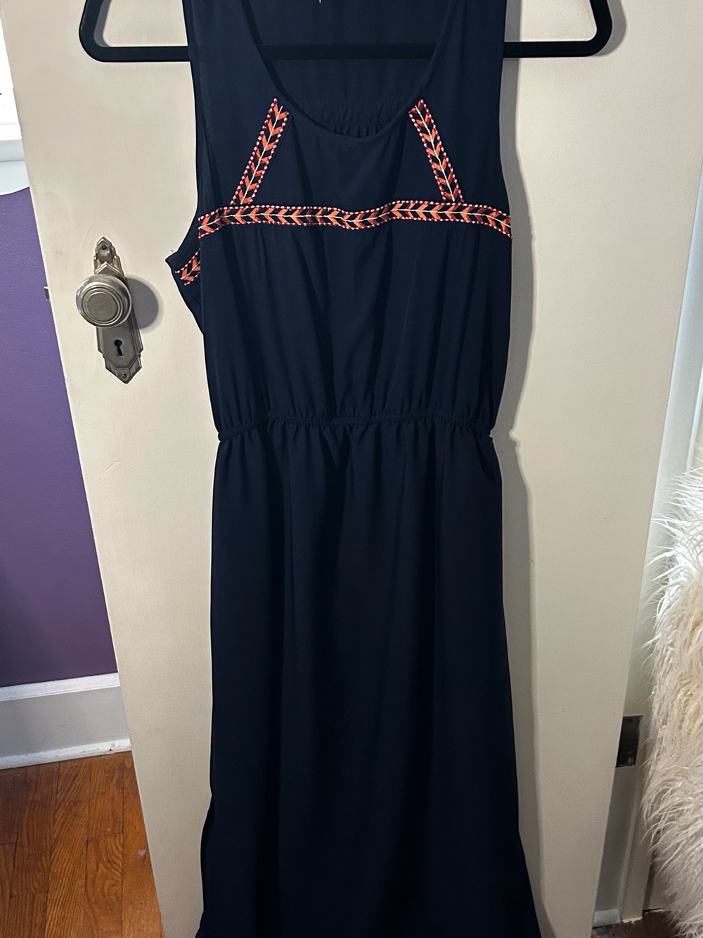 Olive & Oak Navy Maxi Dress with Coral Trim
